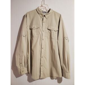 Columbia Omni Shade Tactel Nylon Button Up Fishing Shirt Mens Size XL Hiking Tan